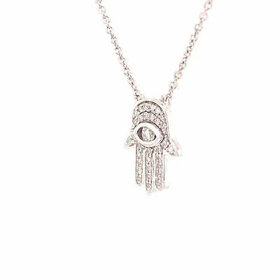 14K Diamond Hamsa Necklace White Gold