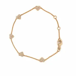 14K Diamond Pave Heart Station Bracelet Yellow Gold