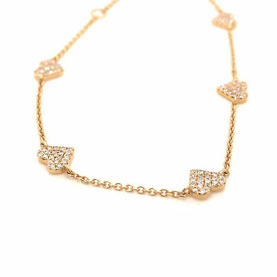 14K Diamond Pave Heart Station Bracelet Yellow Gold