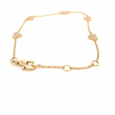 14K Diamond Pave Heart Station Bracelet Yellow Gold