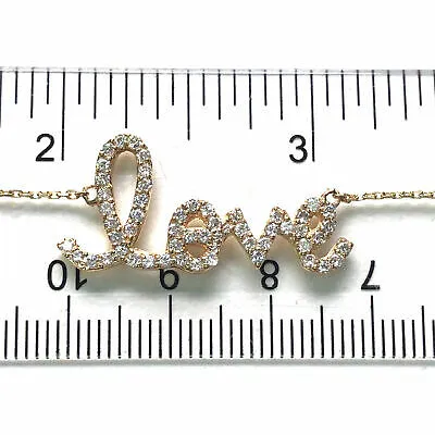 14K Diamond Script LOVE Necklace Yellow Gold