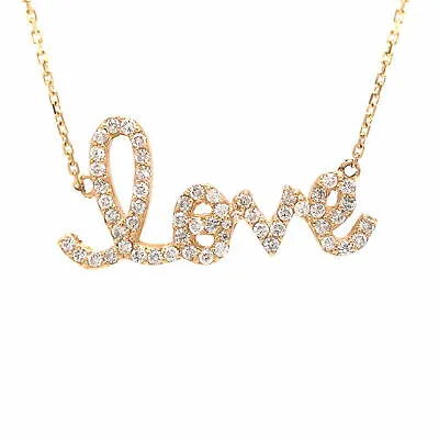 14K Diamond Script LOVE Necklace Yellow Gold