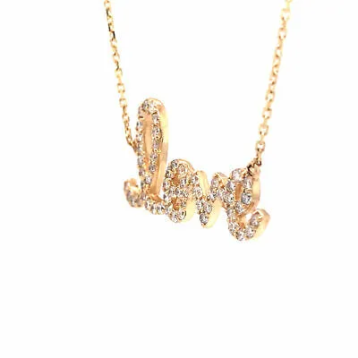 14K Diamond Script LOVE Necklace Yellow Gold
