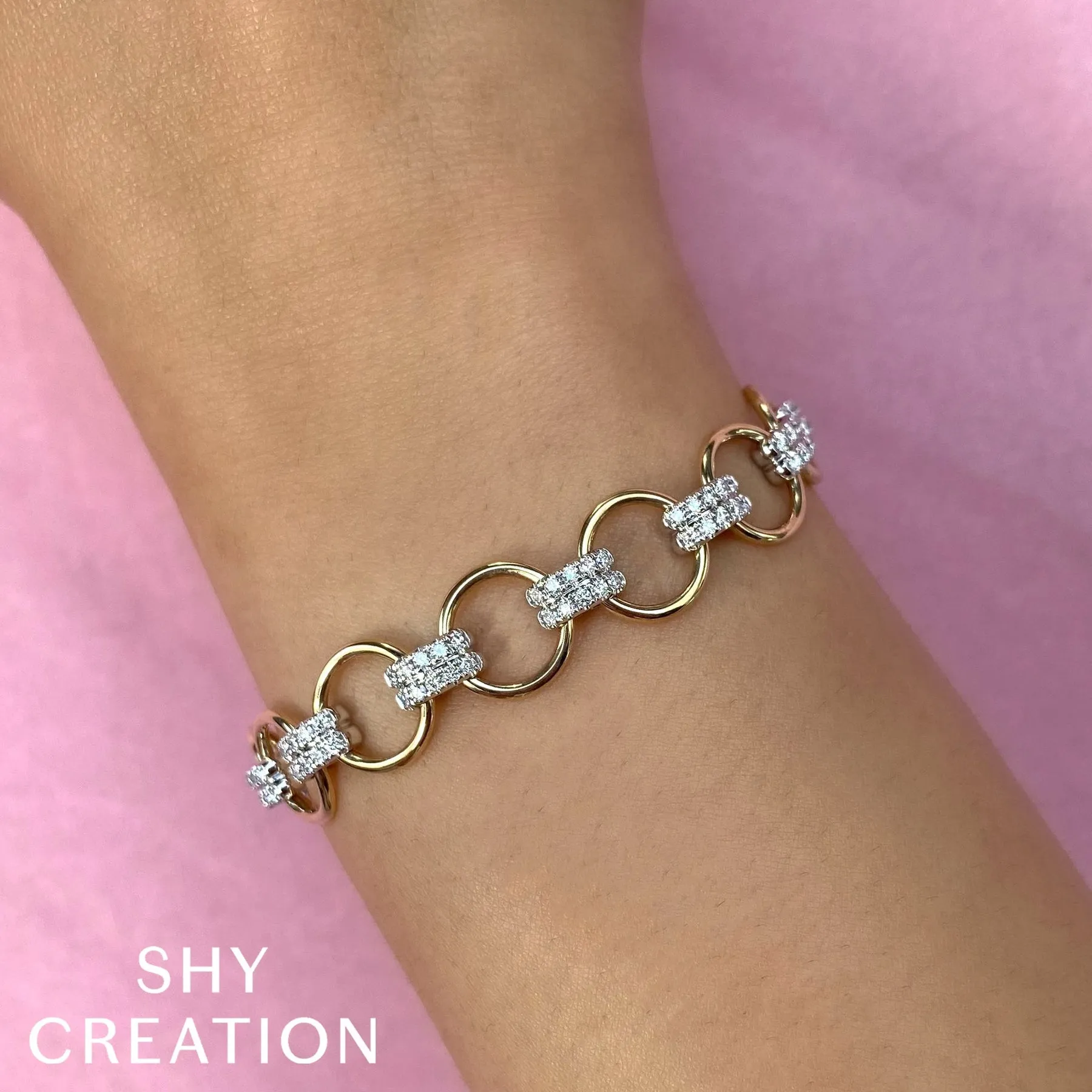 14K Gold 1.63 Carat Diamond Circle Link Bracelet