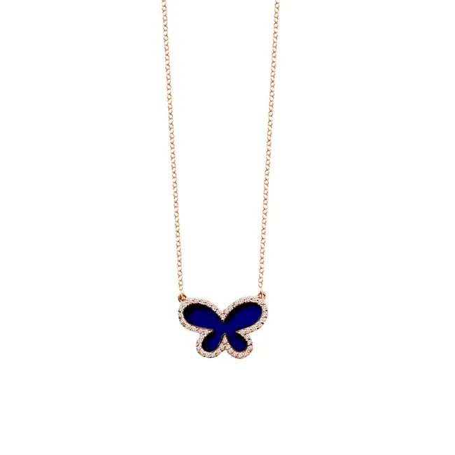 14k Gold Diamond Lapis Butterfly Necklace (1.40.cts.tw)