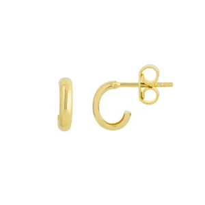 14K Gold J-Shaped Mini Open Hoop Earrings