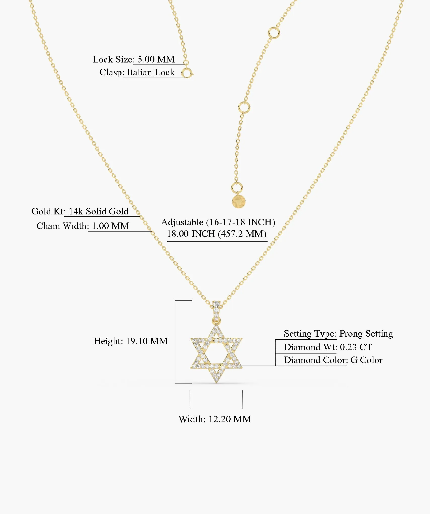 14K Gold Star of David Pendant