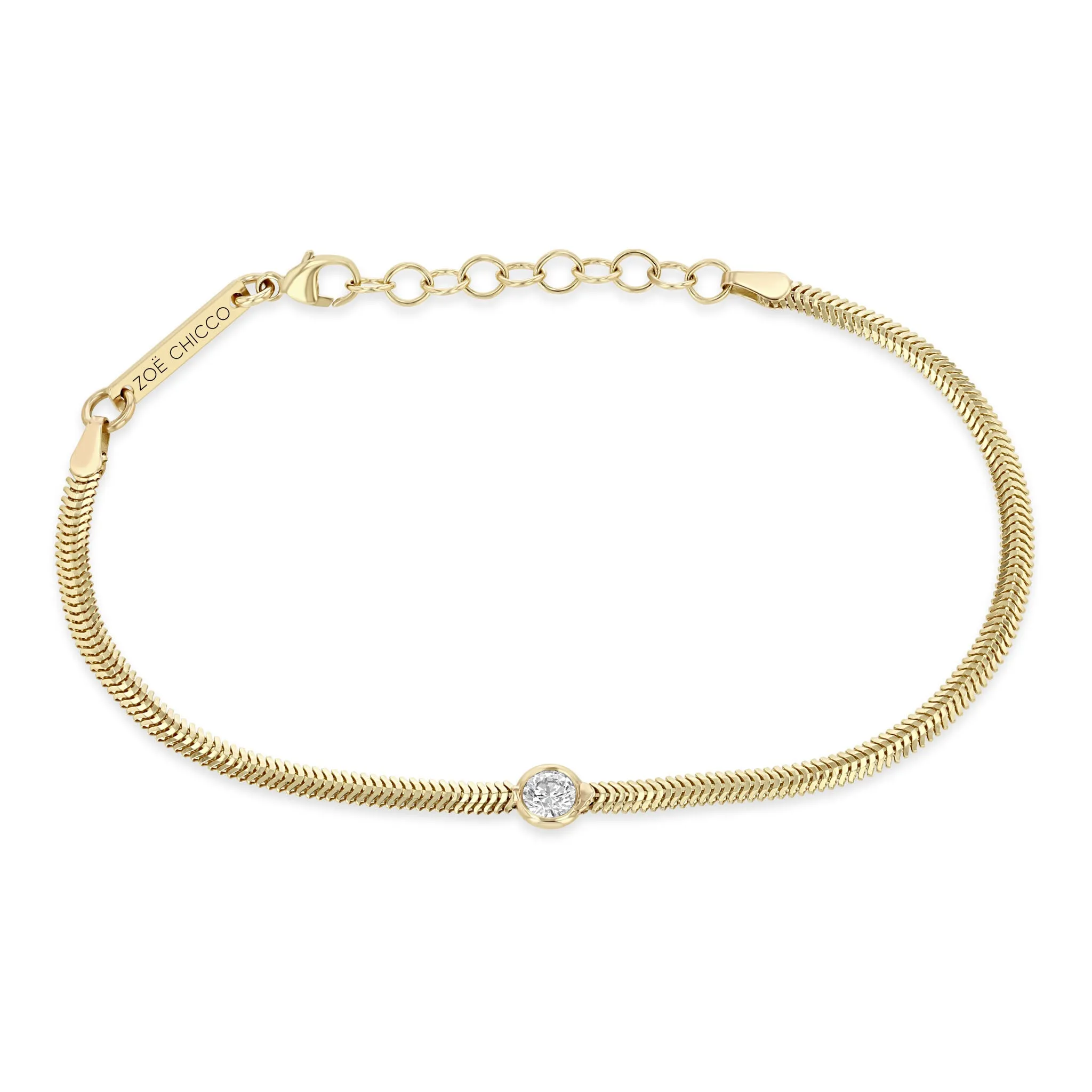 14k Large Floating Diamond Small Snake Chain Bracelet