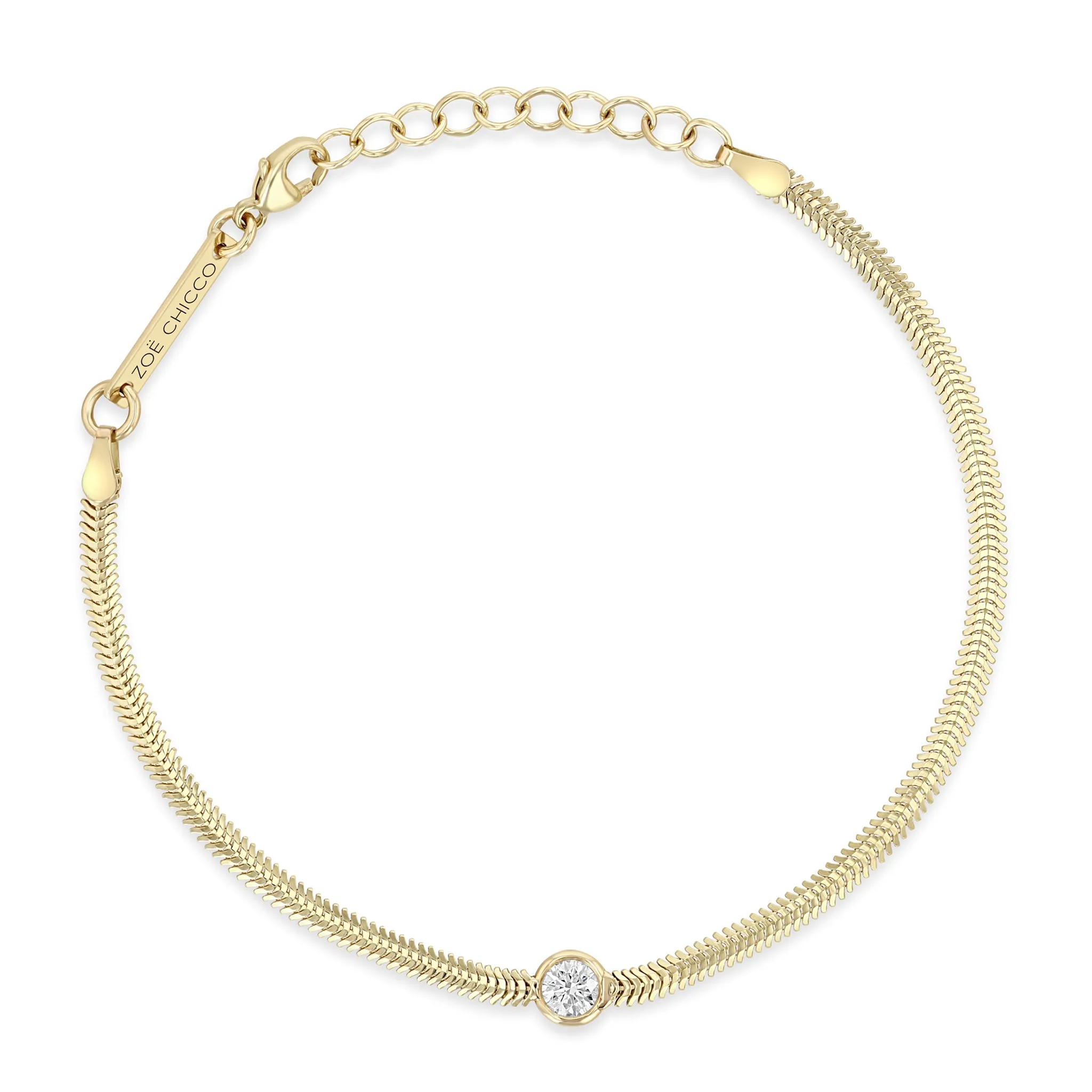 14k Large Floating Diamond Small Snake Chain Bracelet