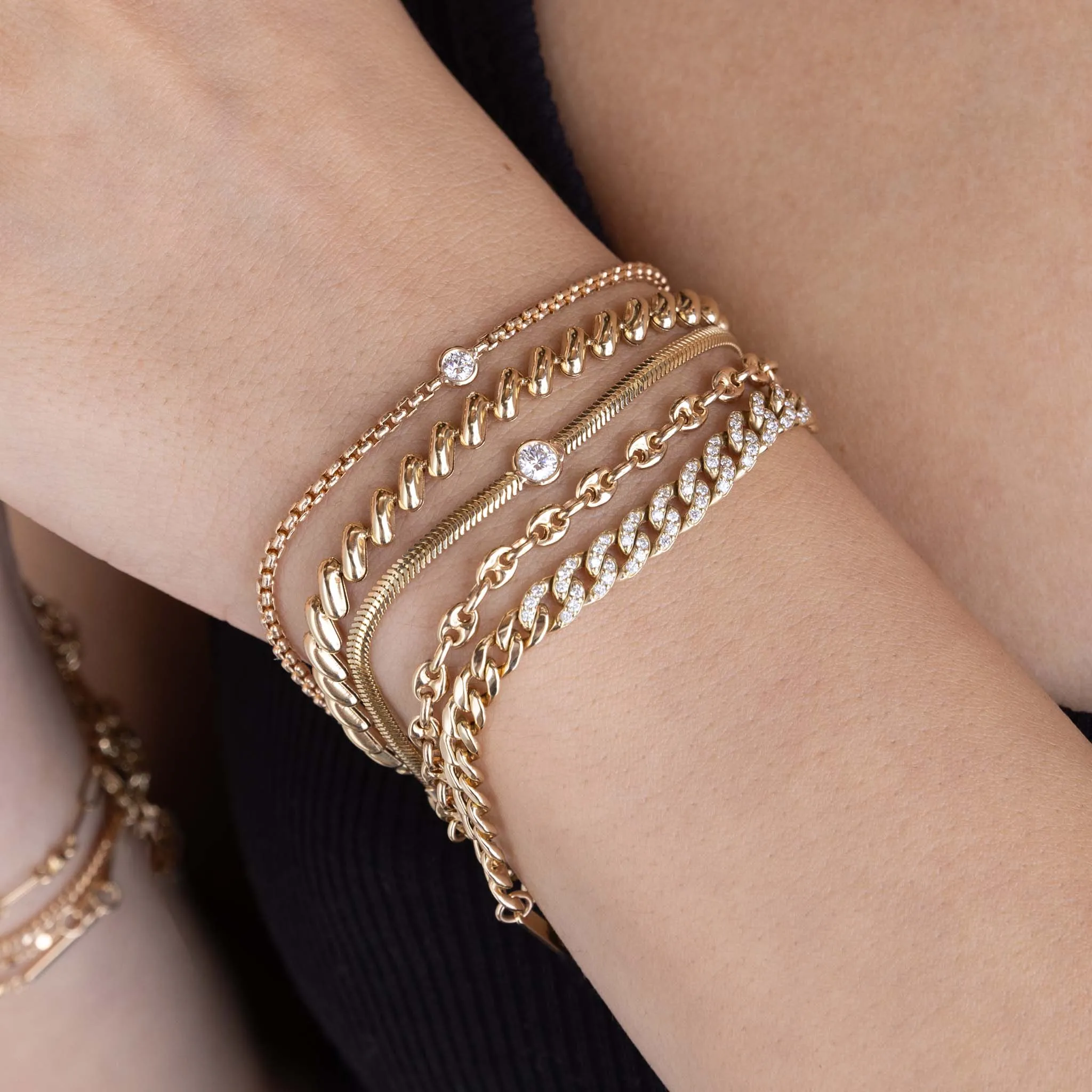 14k Large Floating Diamond Small Snake Chain Bracelet