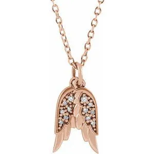 14K Rose .03 CTW Diamond Angel Wings 16-18" Necklace