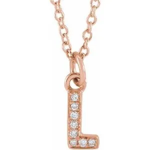 14K Rose .03 CTW Natural Diamond Petite Initial L 16-18" Necklace