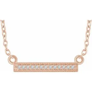 14K Rose .05 CTW Diamond Bar 16-18" Necklace