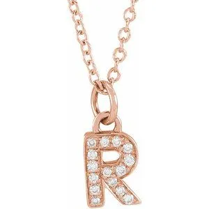 14K Rose .05 CTW Natural Diamond Petite Initial R 16-18" Necklace
