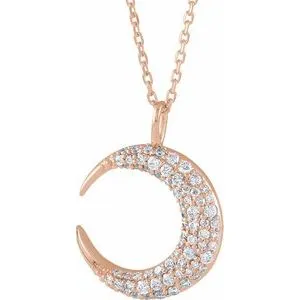 14K Rose 1/3 CTW Diamond Crescent Moon 16-18" Necklace