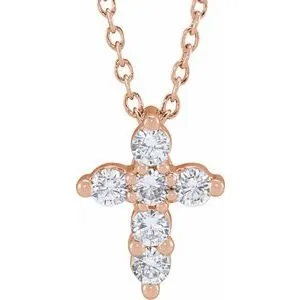 14K Rose 1/4 CTW Lab-Grown Diamond Cross 18" Necklace