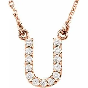 14K Rose 1/8 CTW Natural Diamond Initial U 16" Necklace