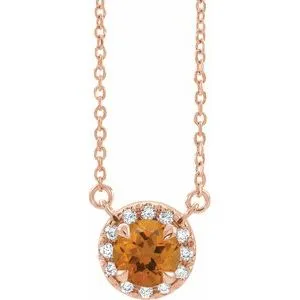 14K Rose 3 mm Natural Citrine & .03 CTW Natural Diamond 16" Necklace