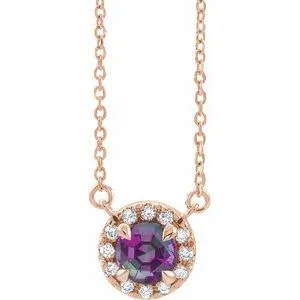 14K Rose 3.5 mm Natural Alexandrite & .03 CTW Natural Diamond 18" Necklace