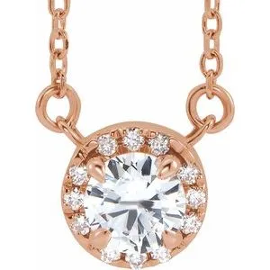 14K Rose 4 mm Natural White Sapphire & .05 CTW Natural Diamond 16" Necklace