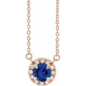 14K Rose 6 mm Natural Blue Sapphire & 1/6 CTW Natural Diamond 18" Necklace