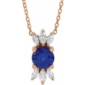 14K Rose Blue Sapphire & 1/4 CTW Diamond 16-18" Necklace