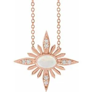 14K Rose Ethiopian Opal & .08 CTW Diamond Celestial 16-18" Necklace
