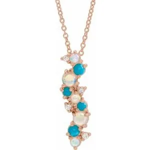 14K Rose Ethiopian Opal Turquoise & .03 CTW Diamond 16-18" Necklace