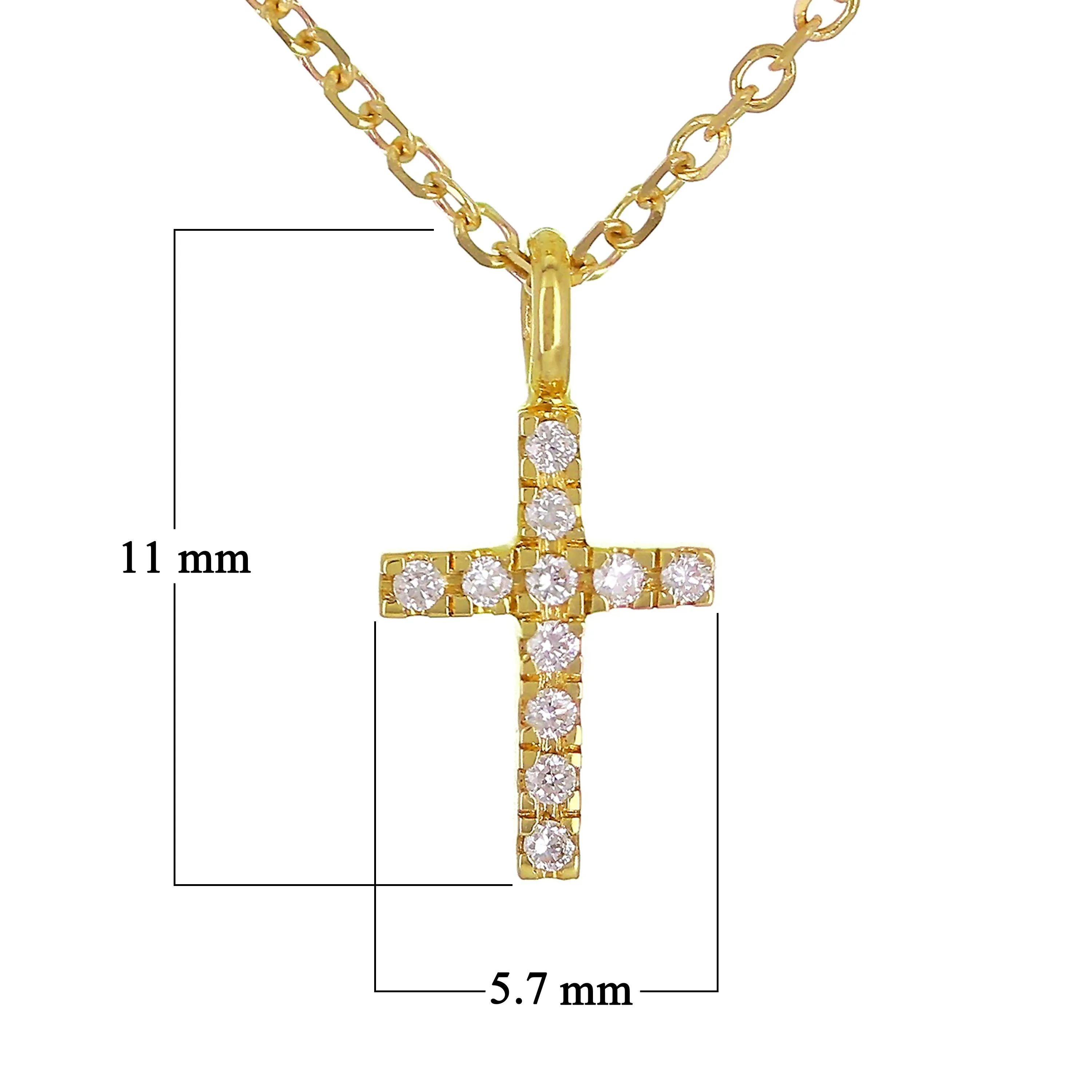 14k Rose Gold 0.04ctw Diamond Small Cross Religious Charm Pendant Necklace 18"