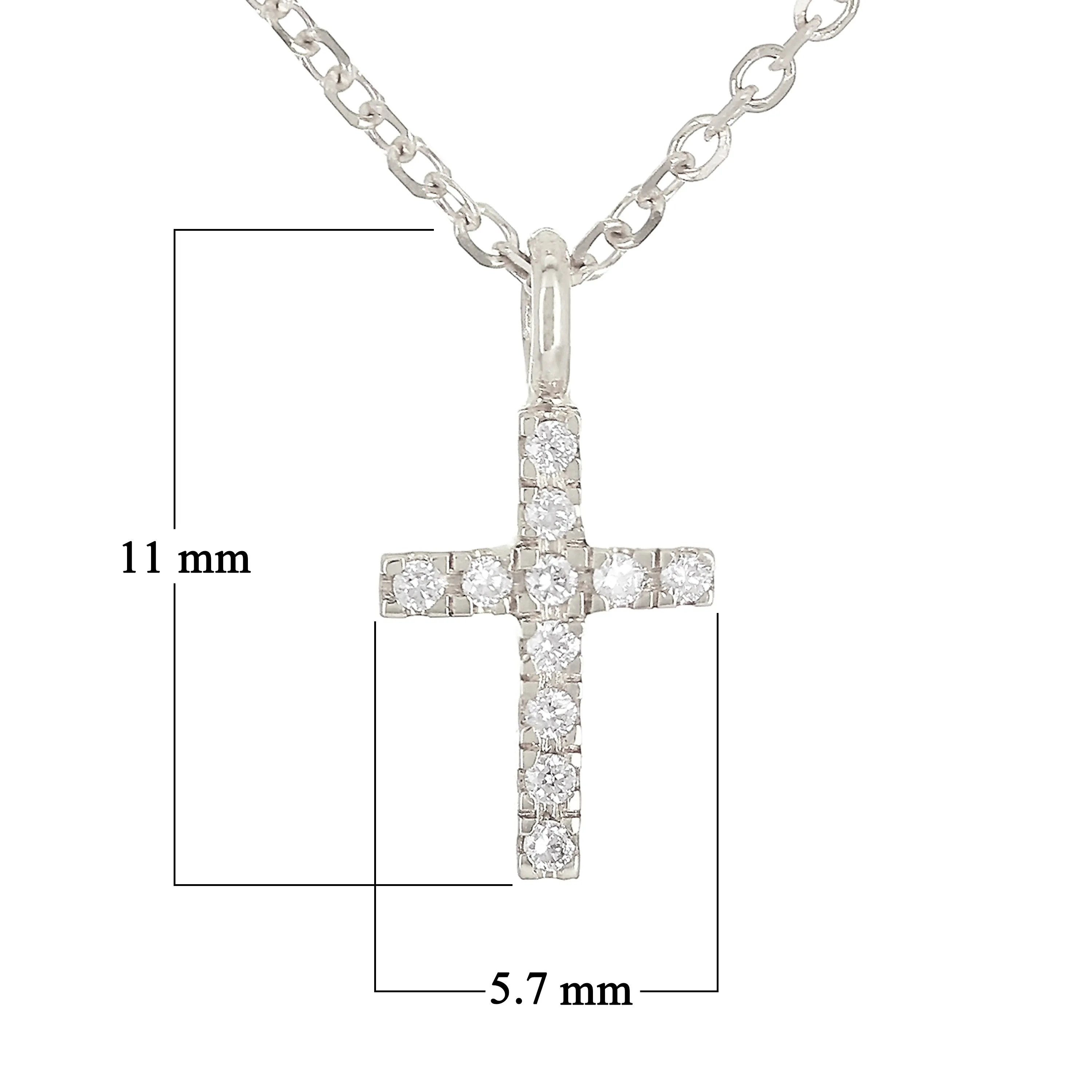 14k Rose Gold 0.04ctw Diamond Small Cross Religious Charm Pendant Necklace 18"