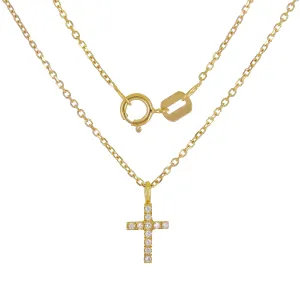 14k Rose Gold 0.04ctw Diamond Small Cross Religious Charm Pendant Necklace 18"