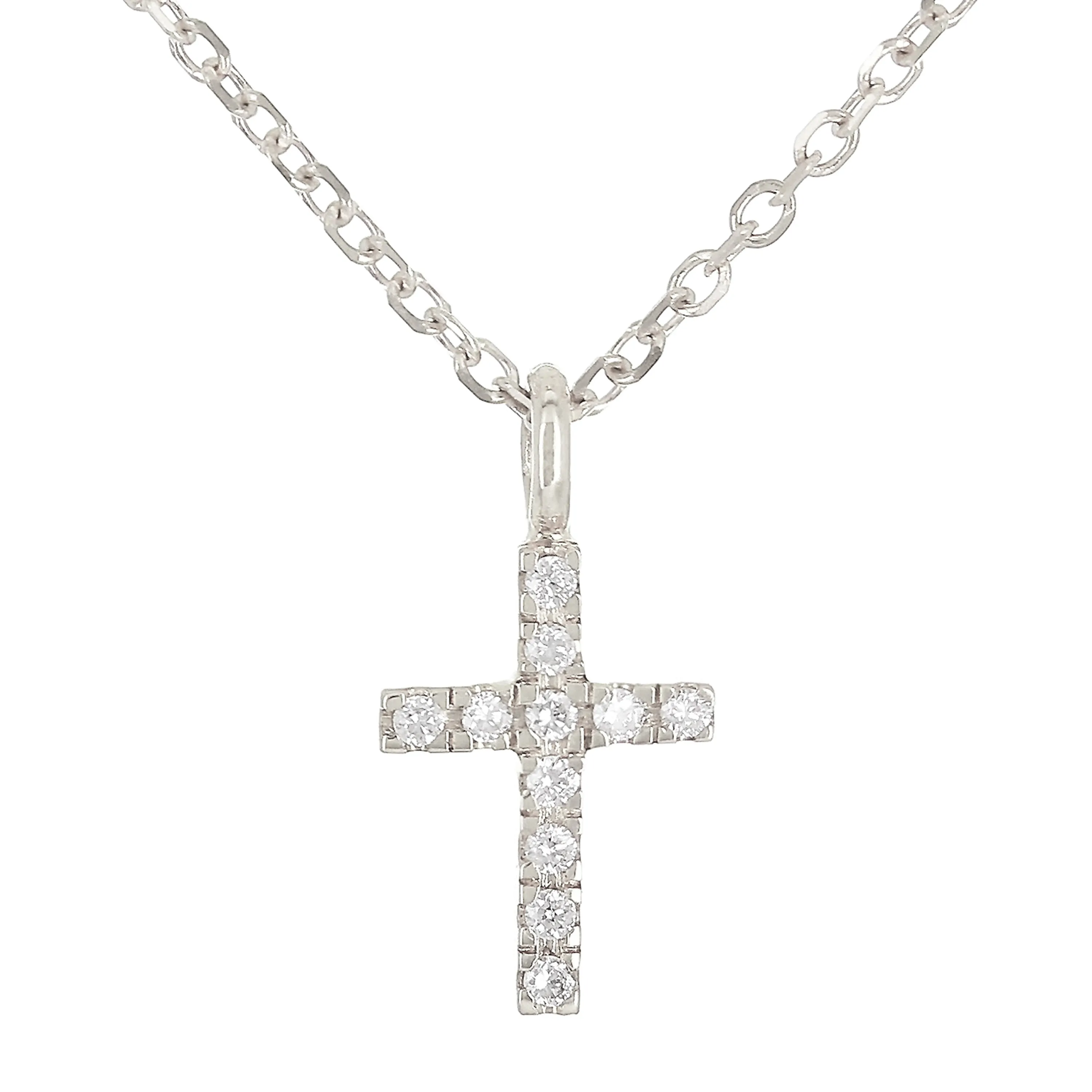 14k Rose Gold 0.04ctw Diamond Small Cross Religious Charm Pendant Necklace 18"