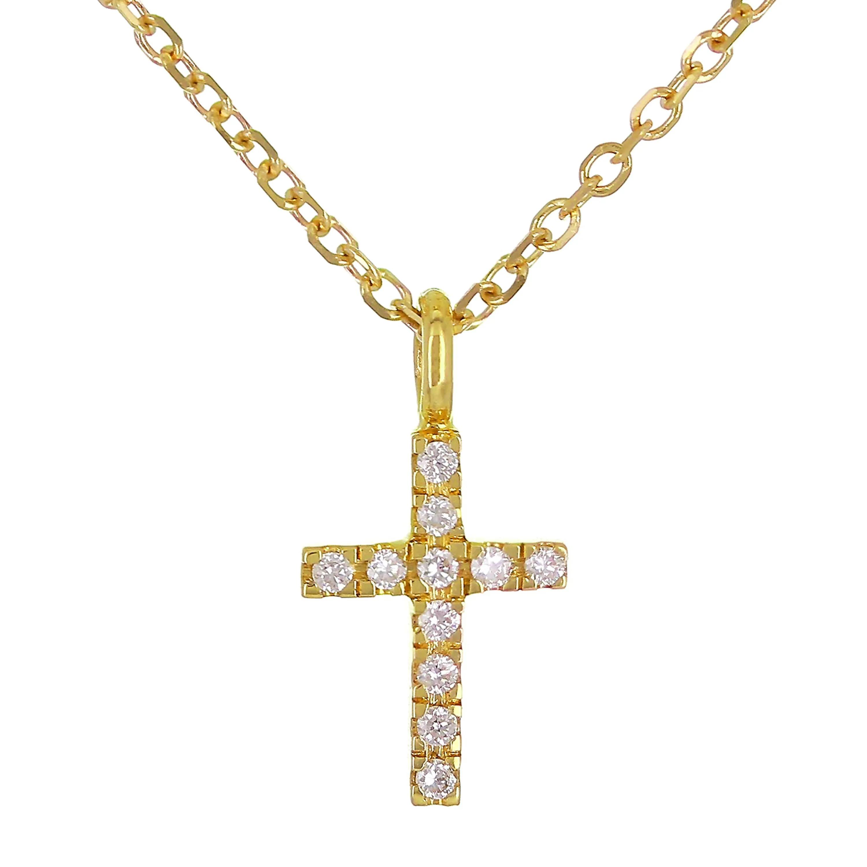 14k Rose Gold 0.04ctw Diamond Small Cross Religious Charm Pendant Necklace 18"