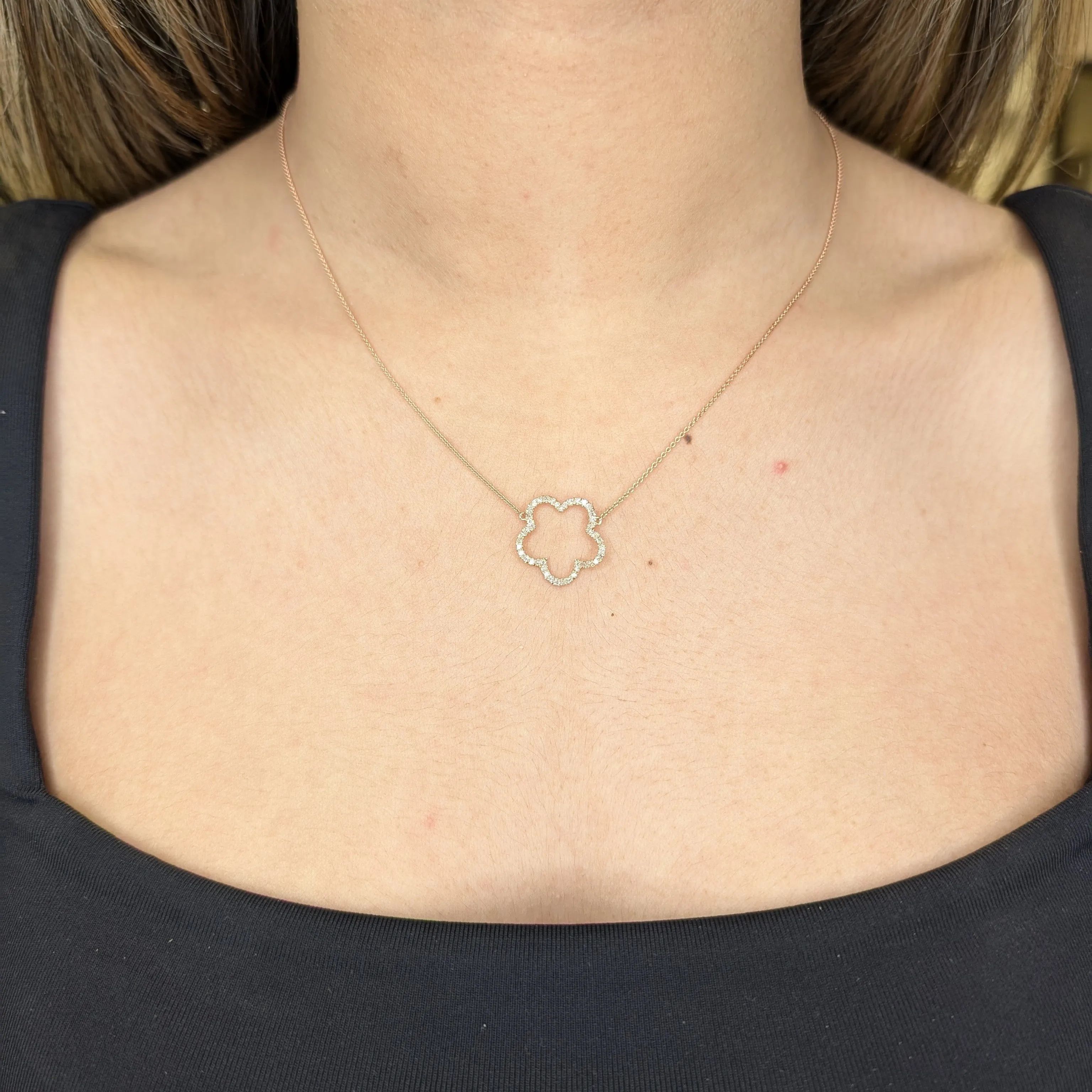 14K Rose Gold (0.21ct) Diamond Open Clover Necklace