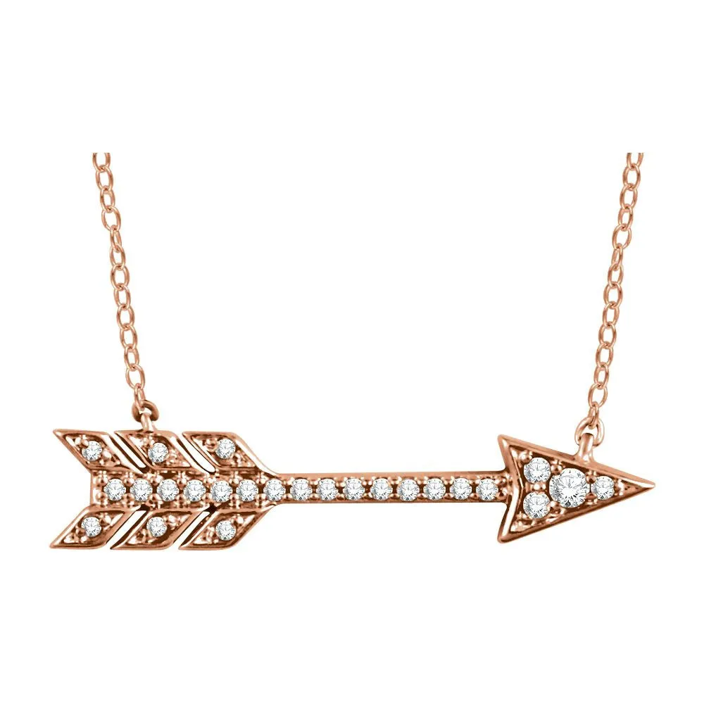 14k Rose Gold 1/10 CTW Diamond Arrow Necklace