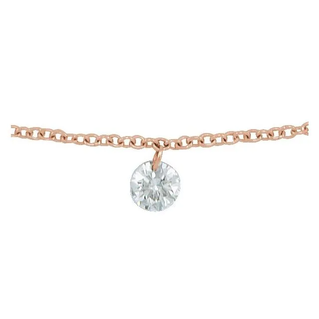 14K Rose Gold 1/6 CT Drilled Natural Diamond Solitaire 6 1/2-7 1/2" Bracelet
