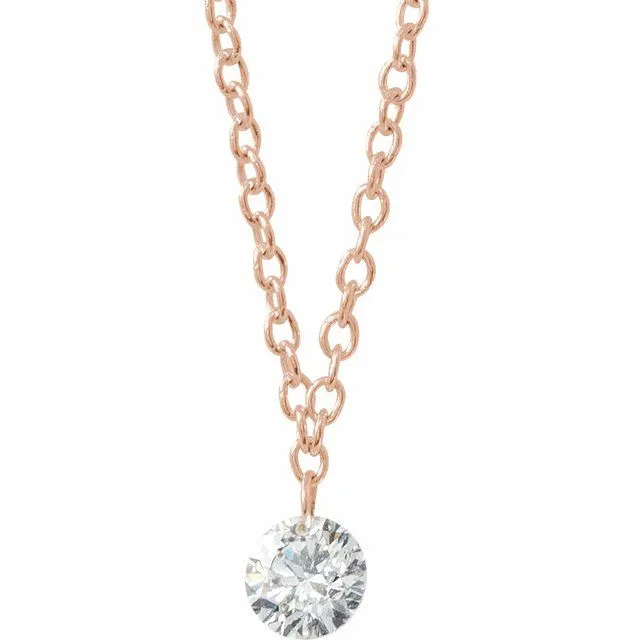 14K Rose Gold 1/6 CT Drilled Natural Diamond Solitaire 6 1/2-7 1/2" Bracelet