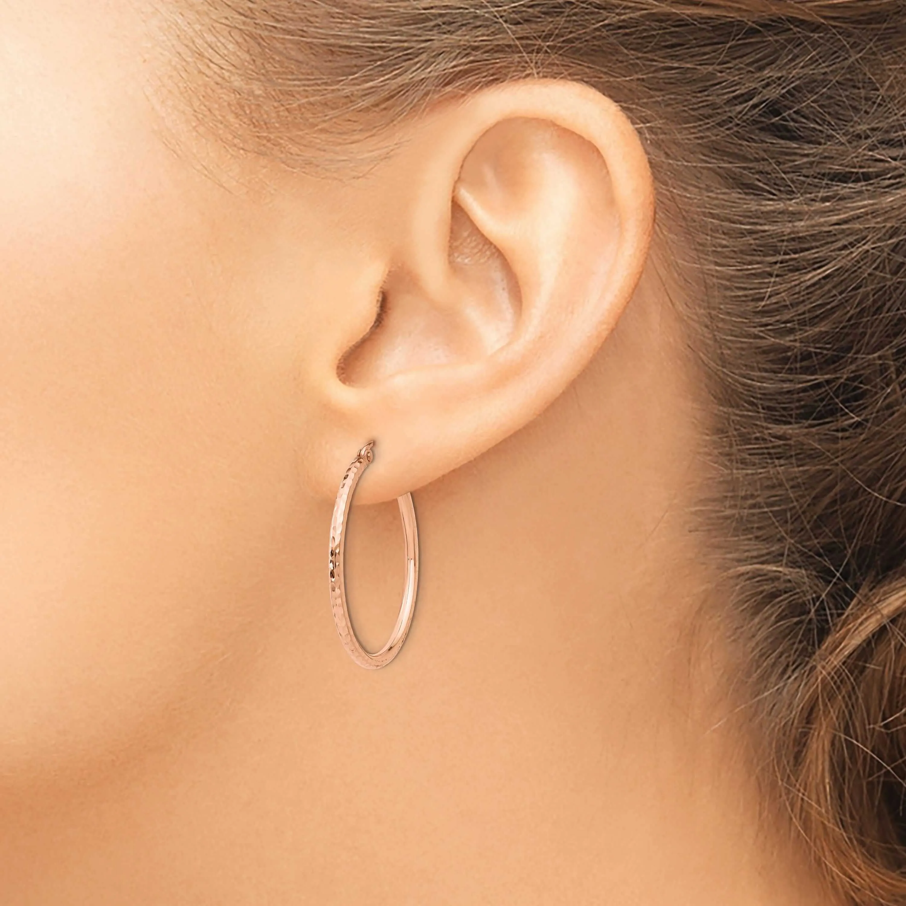 14k Rose Gold Gold D.C Polished Hoop Earrings