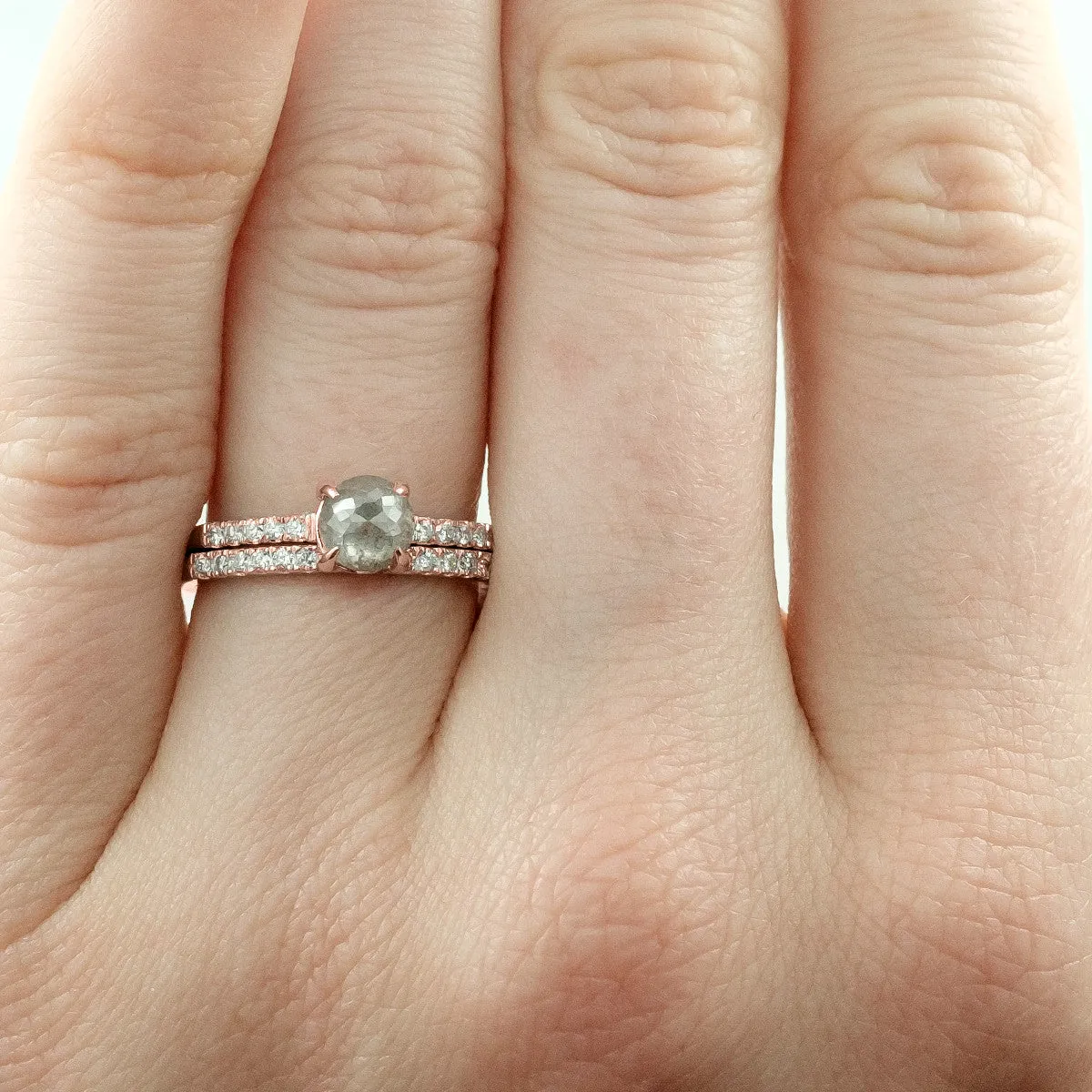 14k Rose Gold Half Eternity White Diamond Wedding Band, Half Round Style