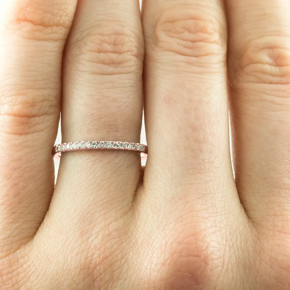 14k Rose Gold Half Eternity White Diamond Wedding Band, Half Round Style