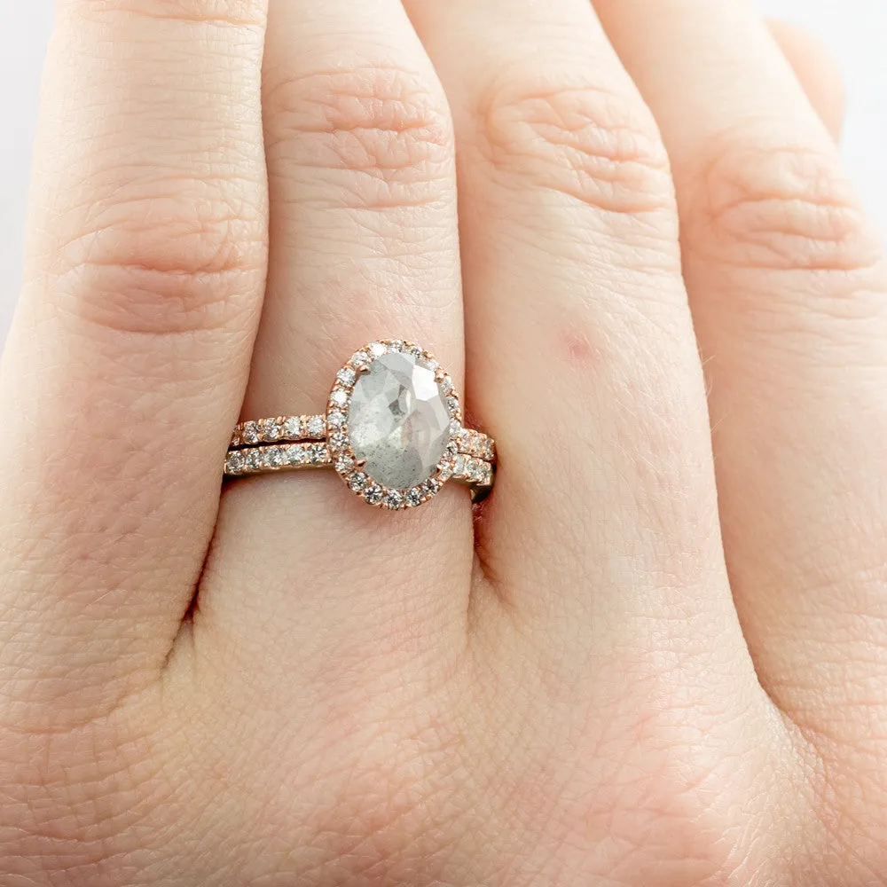 14k Rose Gold Half Eternity White Diamond Wedding Band, Half Round Style