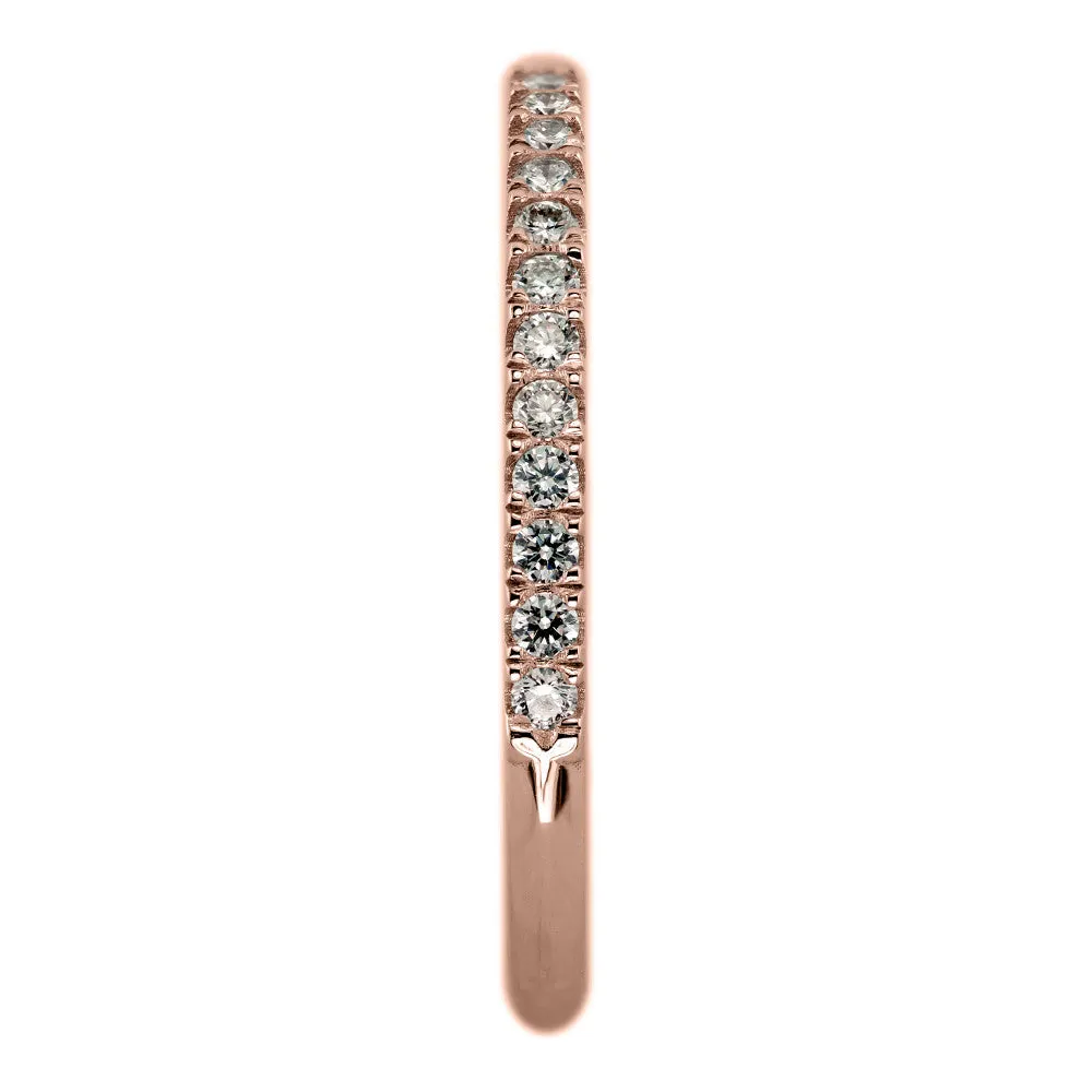 14k Rose Gold Half Eternity White Diamond Wedding Band, Half Round Style