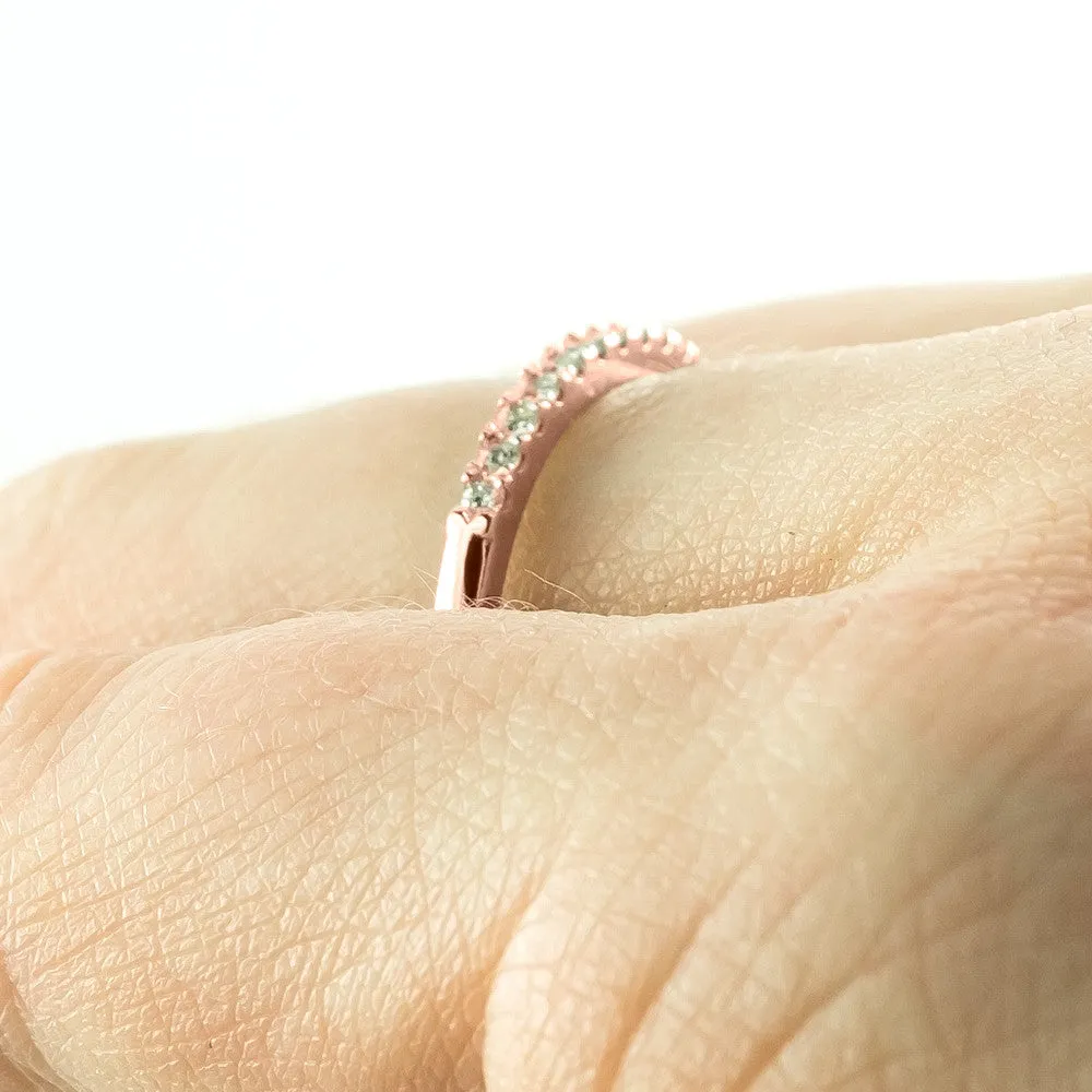 14k Rose Gold Half Eternity White Diamond Wedding Band, Half Round Style