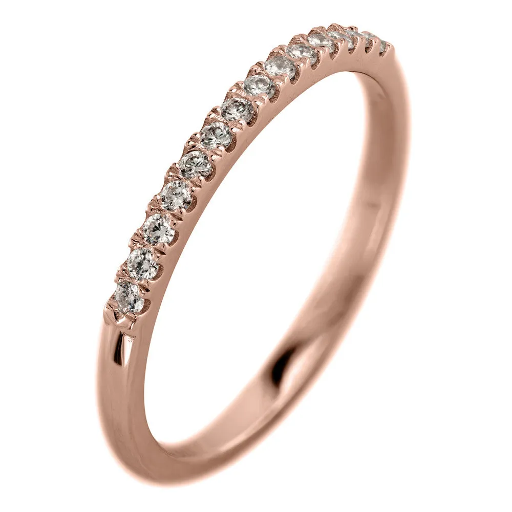 14k Rose Gold Half Eternity White Diamond Wedding Band, Half Round Style
