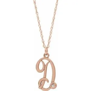 14K Rose Gold-Plated Sterling Silver .02 CT Diamond Script Initial D 16-18" Necklace