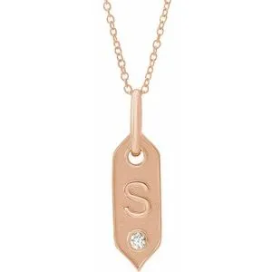 14K Rose Initial S .05 CT Natural Diamond 16-18" Necklace