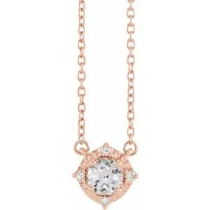 14K Rose Lab-Grown White Sapphire & .04 CTW Natural Diamond Halo-Style 18" Necklace