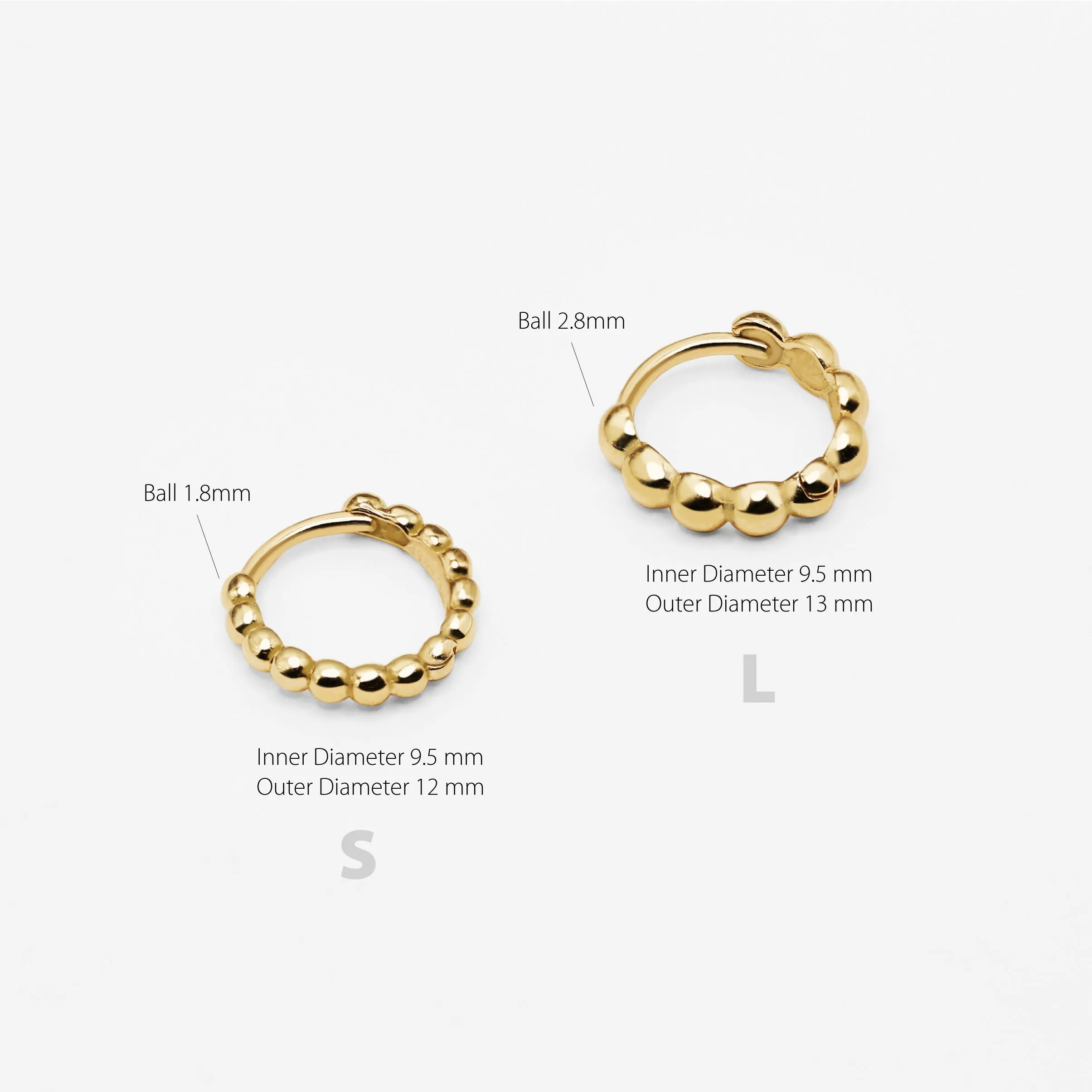 14k Solid Gold Ball Hoop Earring