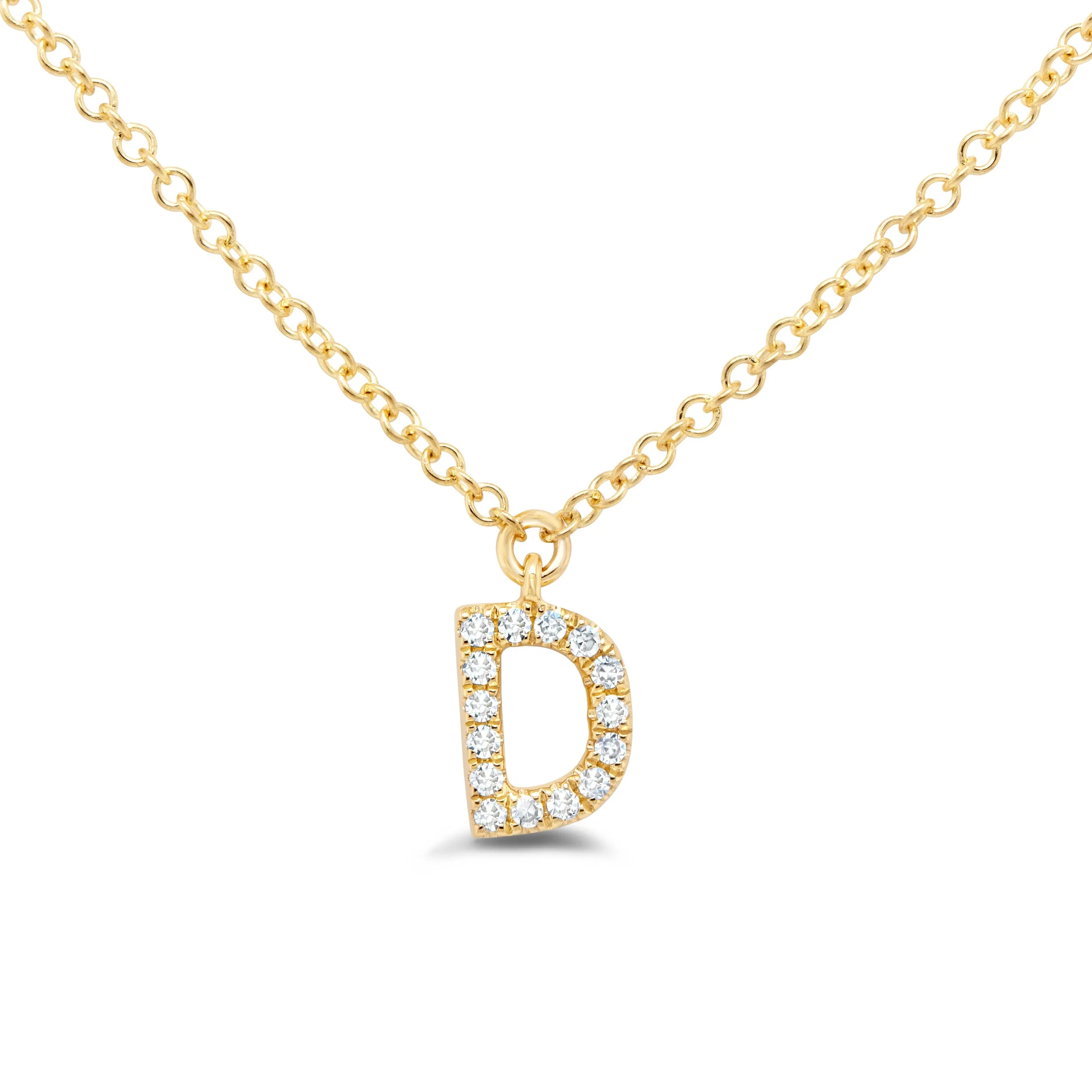 14K Solid Gold Mini Diamond Initial Pendant Necklace