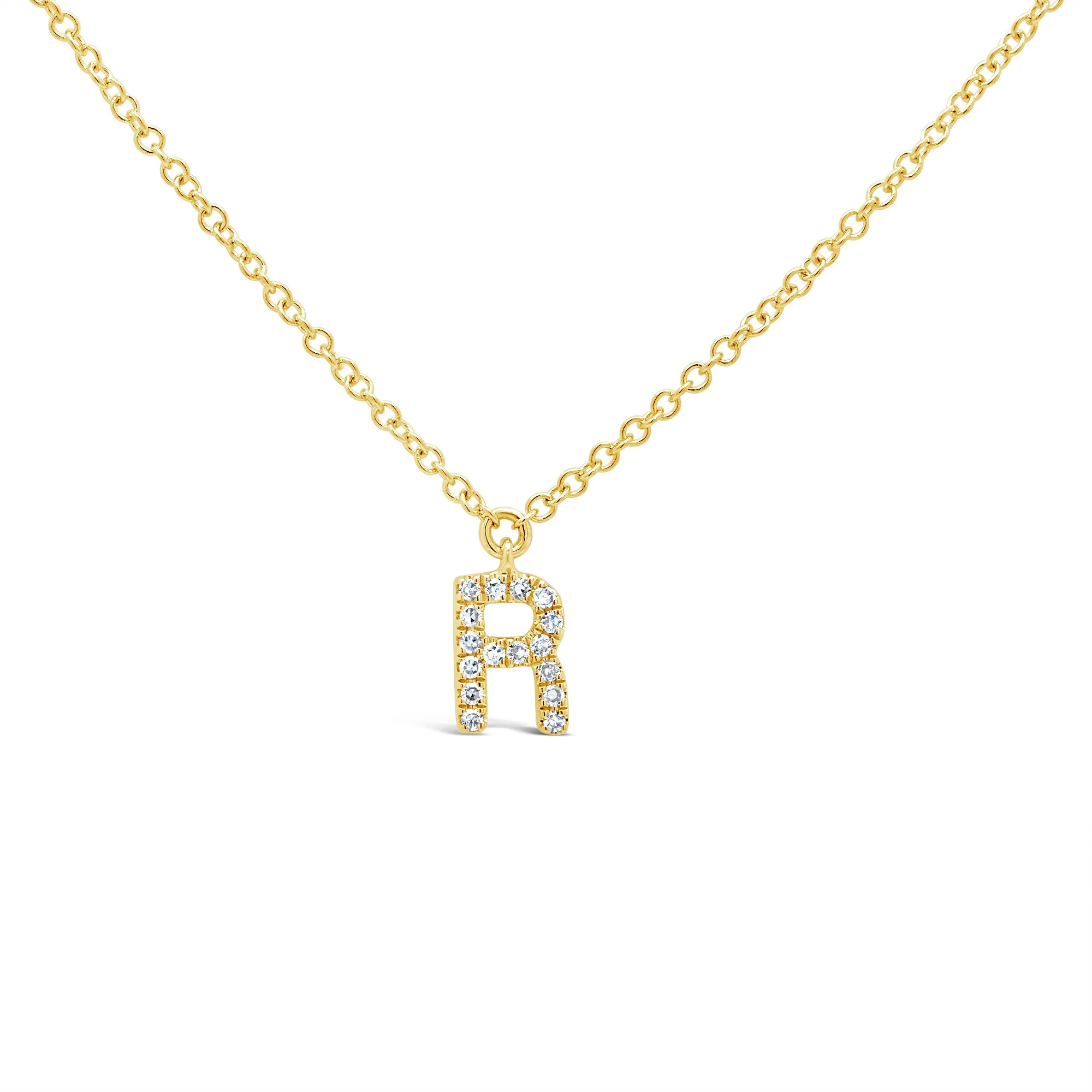 14K Solid Gold Mini Diamond Initial Pendant Necklace